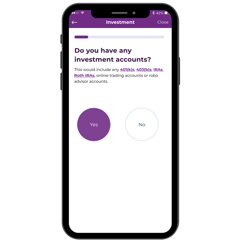 A screenshot of ELGA's Pocketnest app asking a simple investment question.
